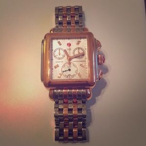 Michele deco watch, two-tone with diamond dial